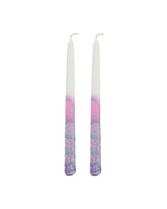 Galilee Style Candles Shabbat Candle Pair in Pink and White Candle Holders & Candles