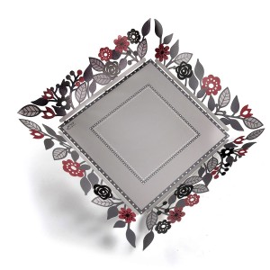 Dorit Judaica Metal Tray With Floral Decoration Trays