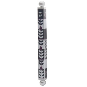 Dorit Judaica Mezuzah Case With Pomegranate Leaves and Shin (Black and Silver) Dorit Judaica