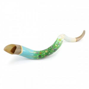 Hand Painted Kudu Shofar With Flower Meadow Design Traditional Rosh Hashanah Gifts