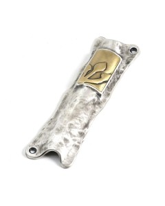Silver Mezuzah with Brass Rectangular Ornament and Inscribed Hebrew Letter Shin Mezuzahs