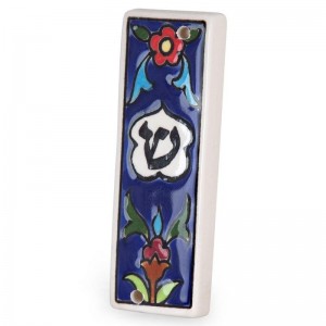 Armenian Ceramic Mezuzah with Armenian Tulip Ornamental Flower Motif Jewish Home Decor