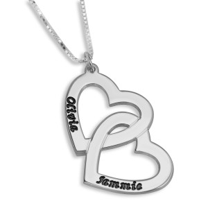 Sterling Silver English/Hebrew Name Necklace With Interlocking Hearts Jewish Occasions