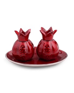Candlesticks in Dark Red Pomegranate with Tray Shabbat Candlesticks