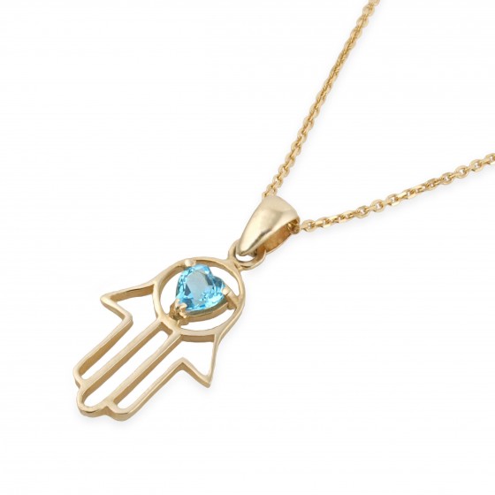 Hamsa Pendant in 14k Yellow Gold with Topaz by Estee Brook
