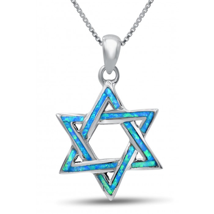 Star of David Necklace in Sterling Silver and Opal