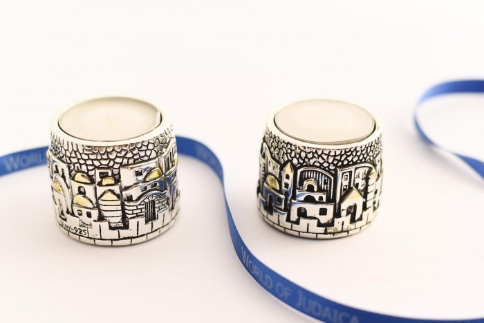Jerusalem Candlesticks in Silver-Plating Round Small
