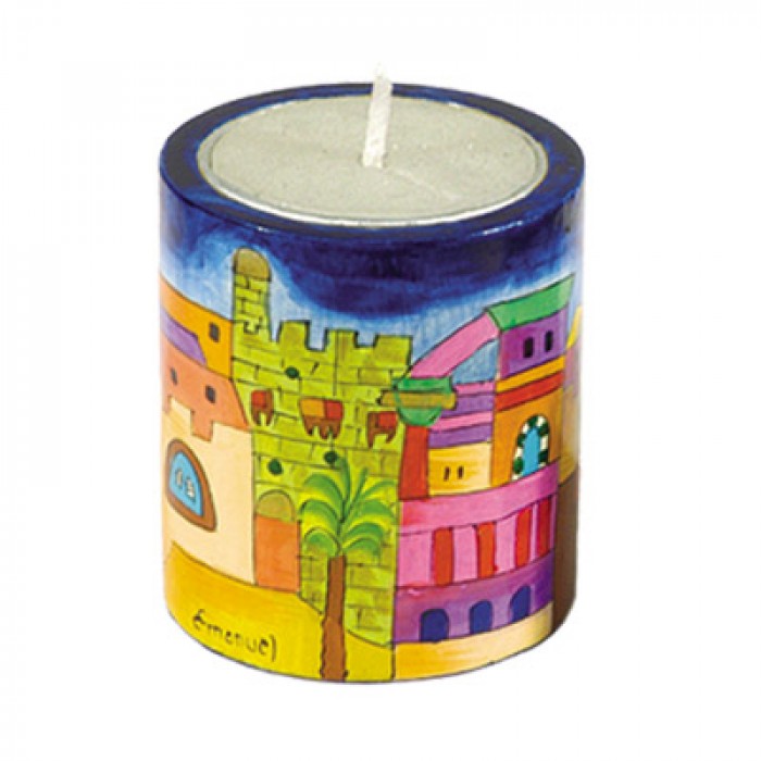 Yair Emanuel Memorial Candleholder with Jerusalem Depictions
