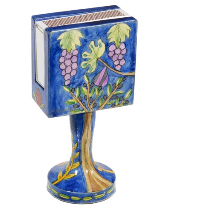 Yair Emanuel Wooden Matchbox Holder with Grape Clusters Design