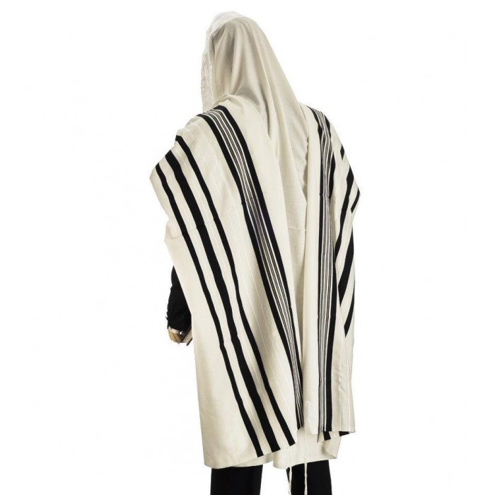 Regular White Wool Tallit with Monotone and Two-Tone Stripes