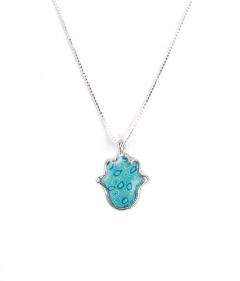 Necklace with Mosaic Turquoise Hamsa Pendant