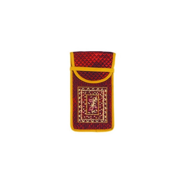 Yair Emanuel Red Embroidered Quilted Silk Glasses Case