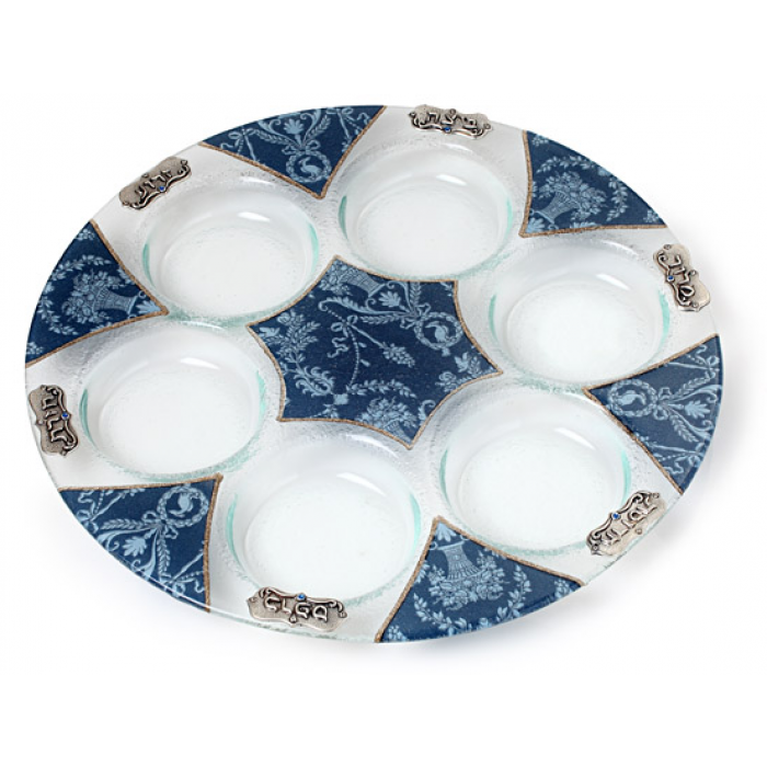 Glass Passover Seder Plate with White Floral Print