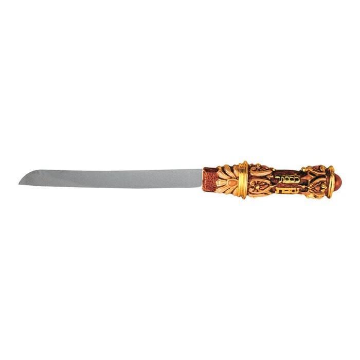 Challah Knife in Brown and Gold with Lichvod Shabbat