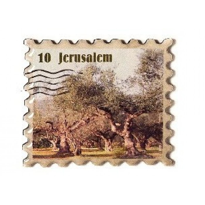 Stamp Magnet with Jerusalem and Full-Color Olive Tree