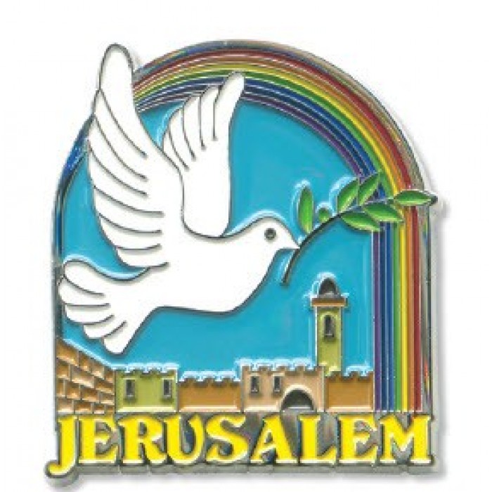 Metal Magnet with Jerusalem, Rainbow and Dove