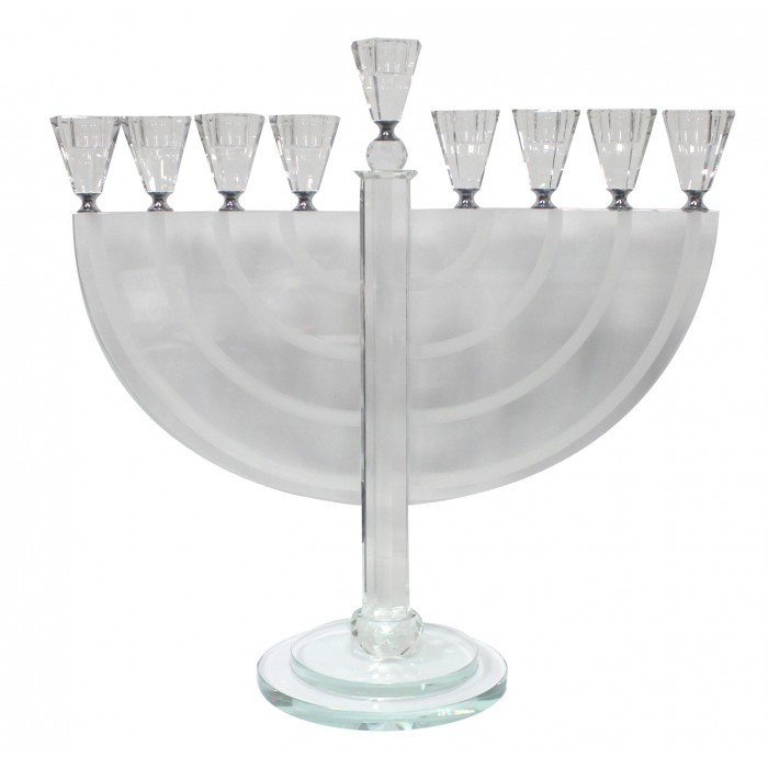 Crystal Hanukkah Menorah with Etched Branches and Traditional Shape