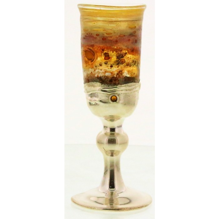 Yellow Stained Glass and Sterling Silver Kiddush Cup with Swarovski Crystal