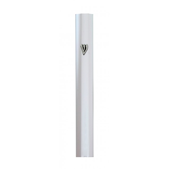Aluminum Mezuzah with Silver Hebrew Letter Shin in Traditional Font