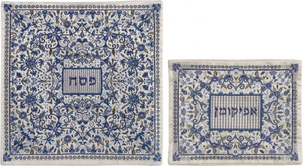 Conjunto de Capa de Matsá de Seda de Yair Emanuel com Padrão Floral Azul 