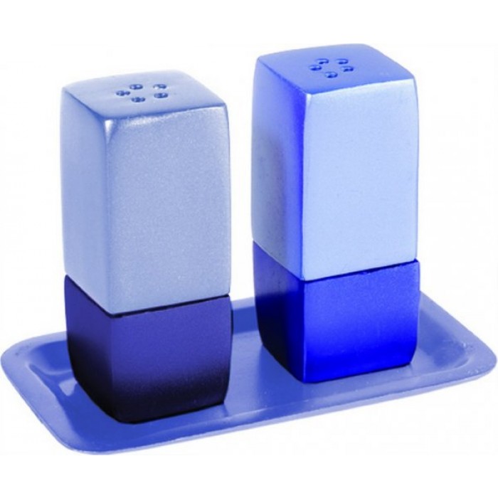 Yair Emanuel Laser Cut Anodized Aluminum Square Salt and Pepper Shakers in Blue