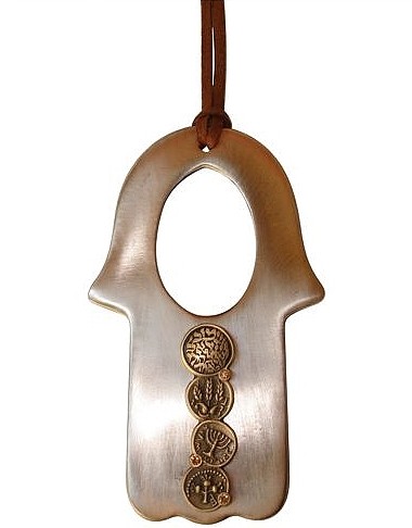 Hamsa Wall Hanging with Ancient Coin Design and Hebrew Text