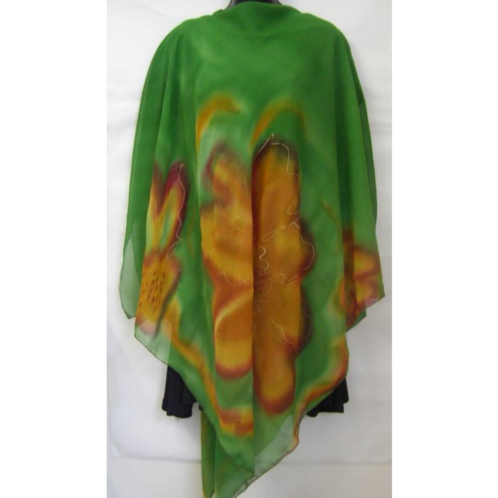 Bright Green Silk Poncho with Yellow Flowers by Galilee Silks