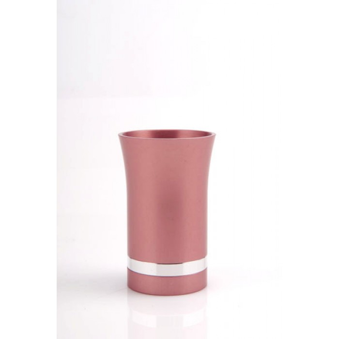 Small Pink Aluminum Kiddush Cup with Matching Silver Stripe