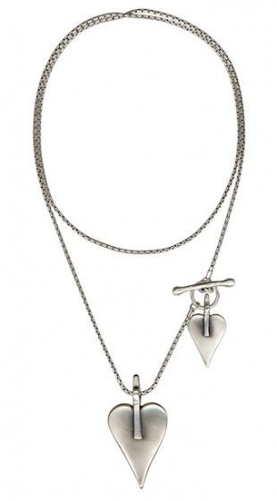 Silver Necklace with Heart Pendant and Toggle Clasp