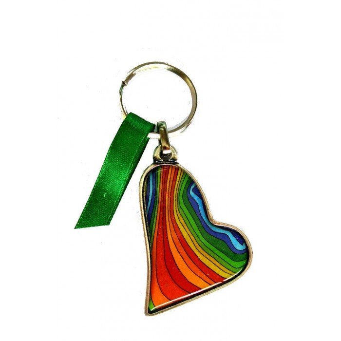 Keychain in Heart Shape with Rainbow Design