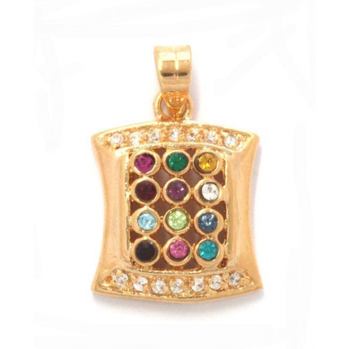 Gold Plated Hoshen Pendant with Gemstones and Rows of Zirconia
