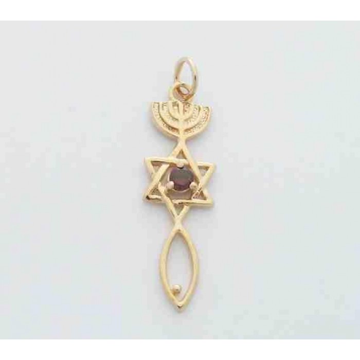 Messianic Pendant in Gold Plated with Garnet Stone