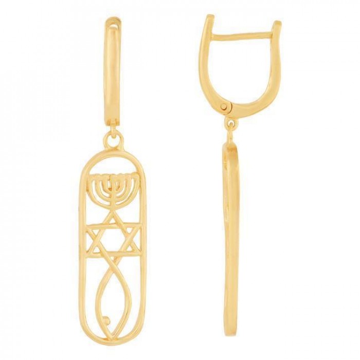 Earrings with Gold Plated Messianic Design in Oval Frame