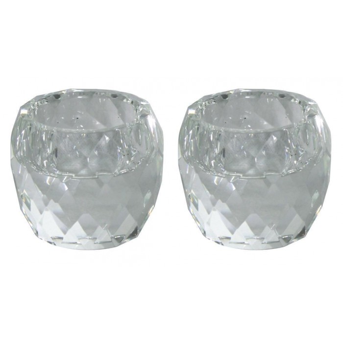 Round Crystal Candlesticks with Diamond Pattern in 5 cm