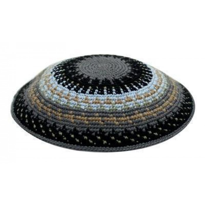 DMC Kippah in Black, Blue and Gray with Golden Decorations