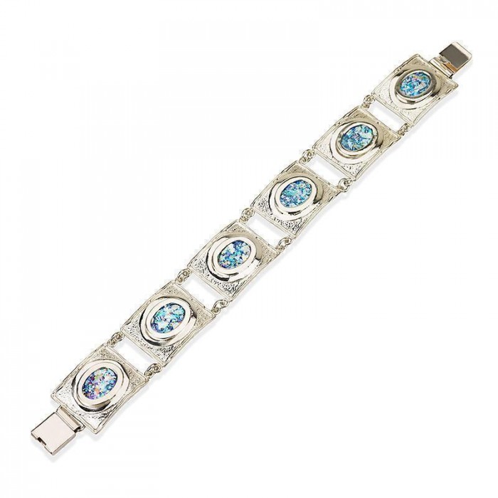 Silver Bracelet with Roman Glass in Rectangles