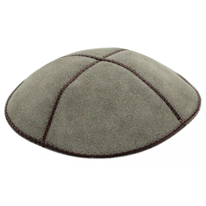 Leather Kippah in Gray with Four Sections