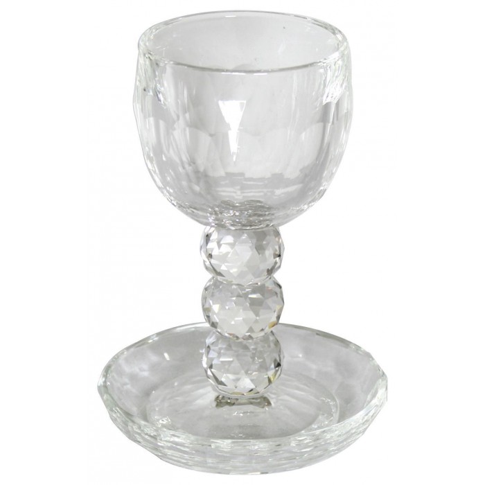 Crystal Kiddush Cup and Saucer with Three Orb Stem