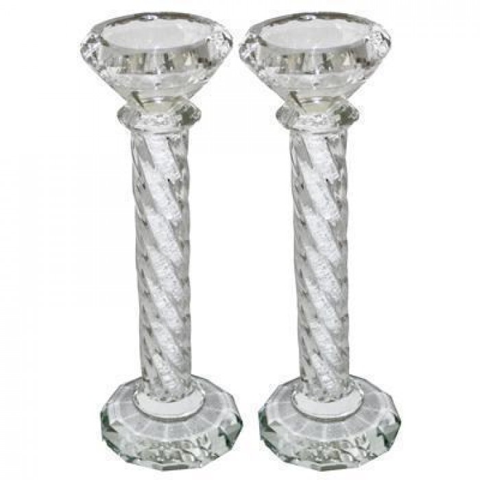 Candlesticks in Crystal with Swirling Pattern