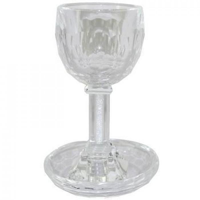 Crystal Kiddush Cup with Squared Base & Round Saucer