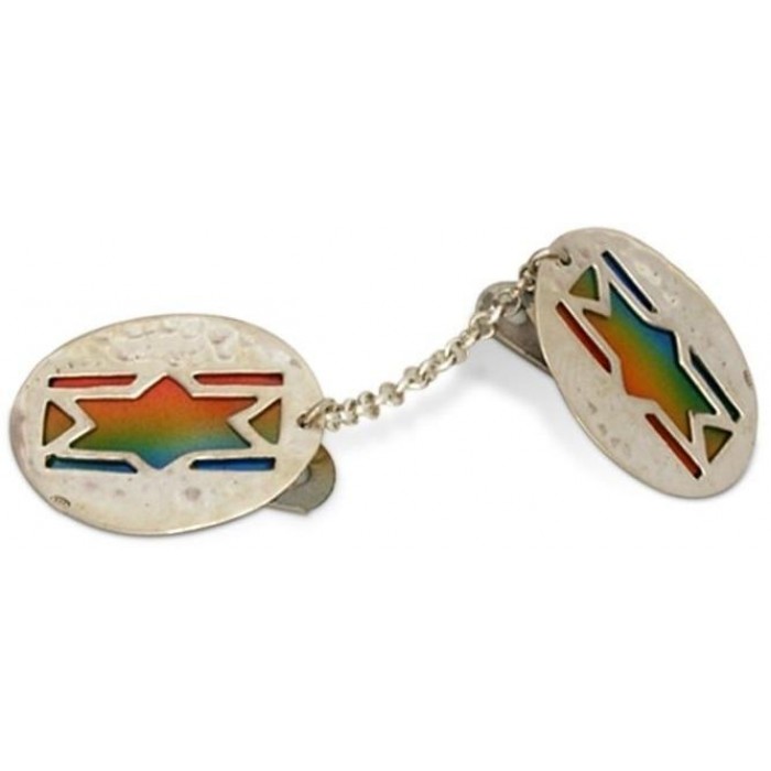 Round Tallit Clip with "Star of David" with Enamel by Nadav Art