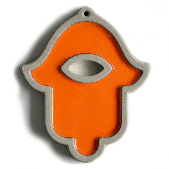 Orange Hamsa Wall Hanging from Concrete by ceMMent