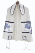 Tallit Set in white Viscose with Blue Tree of Life Depiction