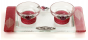 Short Glass Shabbat Candlesticks with Red Leaves and Tray