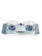 Glass Shabbat Tea Lights Set with Blue and White Motif