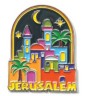 Metal Jerusalem Magnet with Old City Depiction in Bright Colors