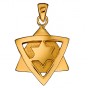14k Yellow Gold Star of David Pendant with Double Star Design and Shields