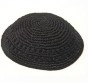 Black Knitted Kippah with Two Rows of Air Holes and Thick Yarn