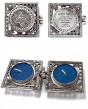 Square Shabbat Candlesticks with Stars of David, Hebrew text and Floral Pattern