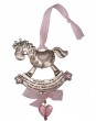 Baby Blessing with Horse, Hebrew Text, Pink Plaid Lace and Heart Bead